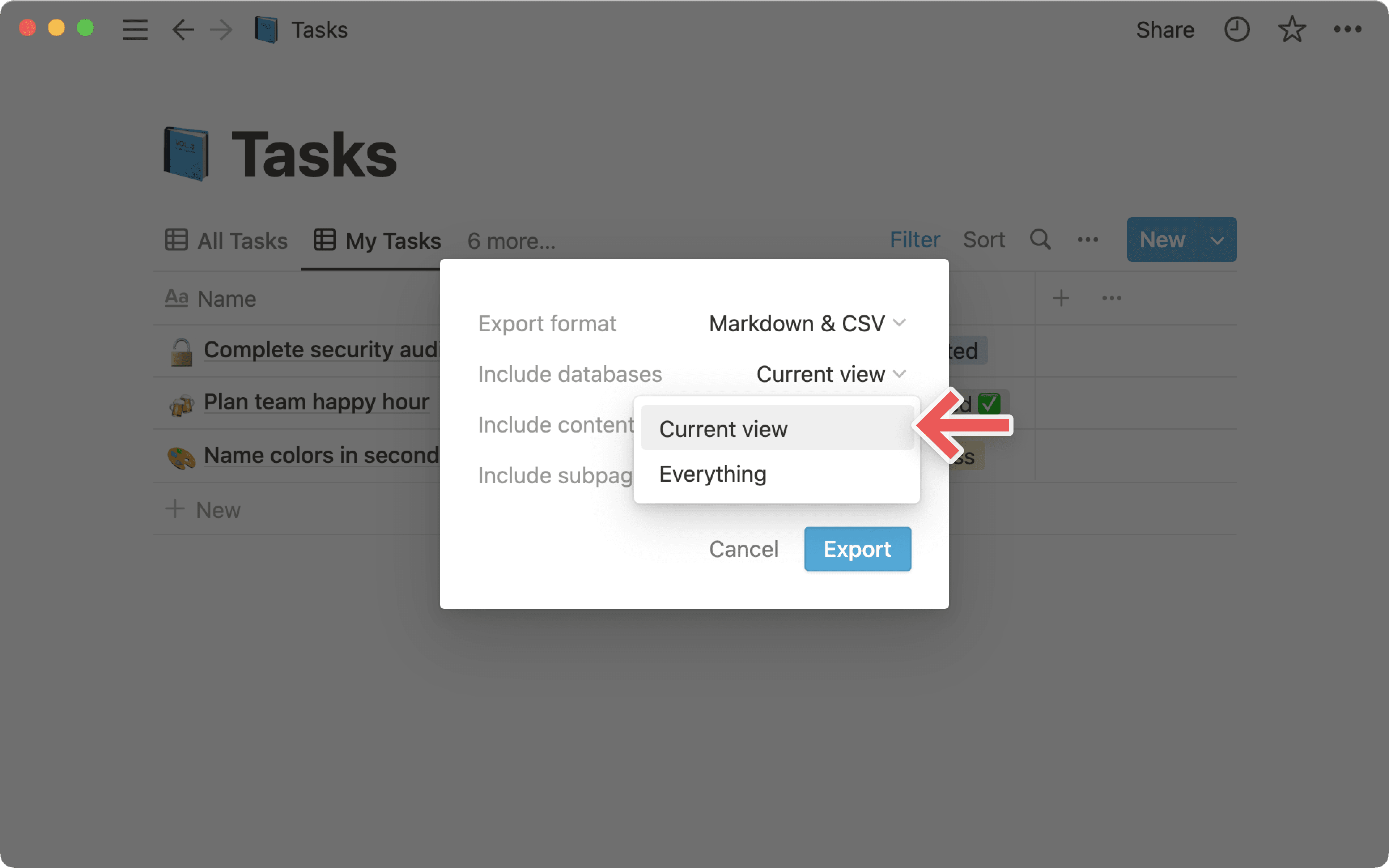 Export view