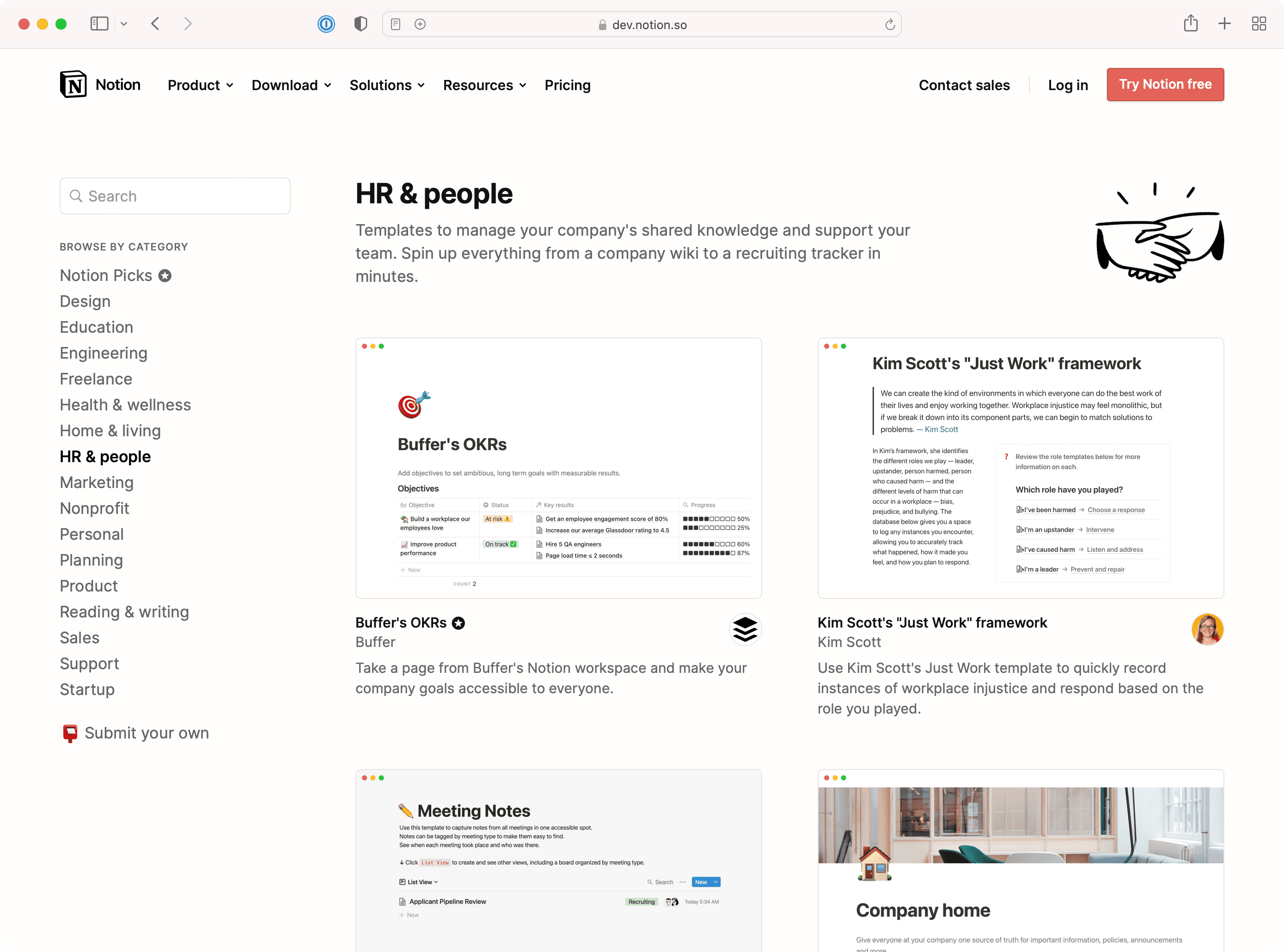 Notion template gallery