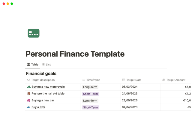 Personal Finance Template